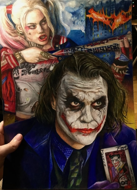 New Heath Ledger Joker And Harley Quinn Ride Or Die Drawing Etsy