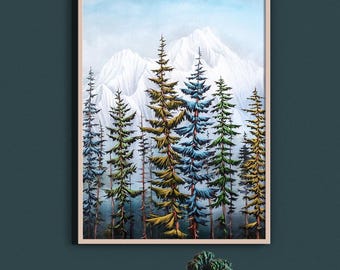 Canvas art print Misty Mountains colorful wall artwork Alaskan Artist Annie Brace Corso Graphics giclee framed art gift