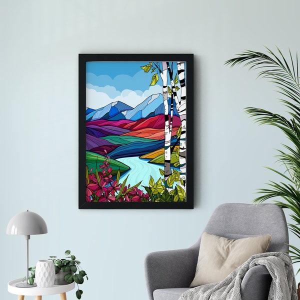 Canvas Art Print Summer Scene Mountain Colorful wall artwork Alaska Design vibrant color Alaskan Artist Annie Brace Corso Graphics Alaska