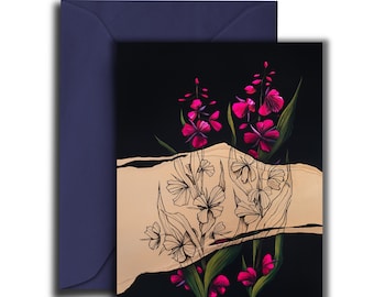5 pack of greeting cards with Fireweed Reveal design A2 greeting cards Annie Brace Corso Graphics with envelopes Blank Inside