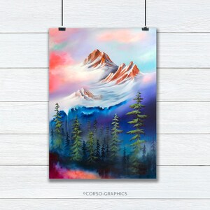8x10 Art Print on Paper pushing up peaks mountain peak Alaska illustration Art alaskan artist alaska Colorful artwork nature scene