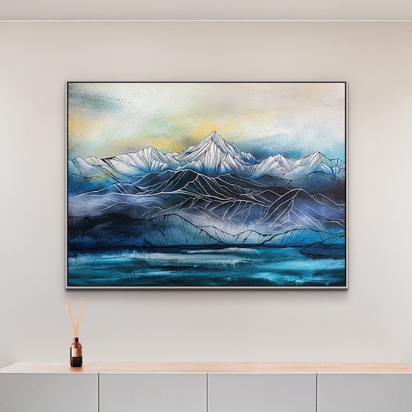 Canvas Art Print Arctic Ice Mountain Colorful wall artwork Blue Digital Design vibrant color Alaskan Artist Annie Brace Corso Graphics