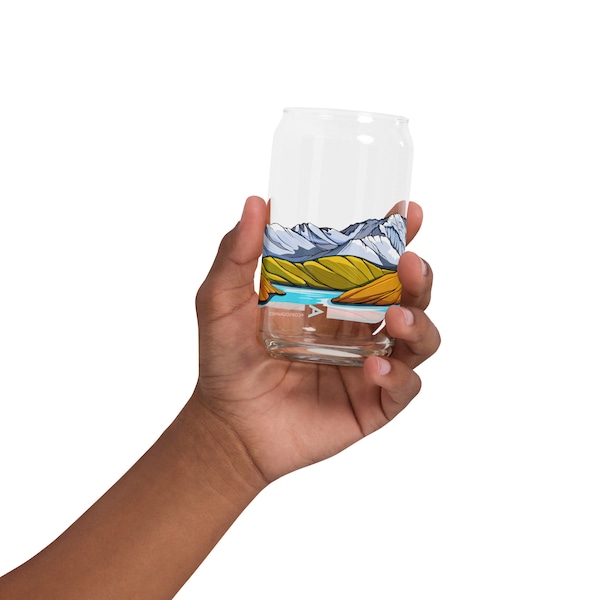 Can-shaped glass 16oz glass cup corso graphics Denali Artwork art alaska mountain mountains