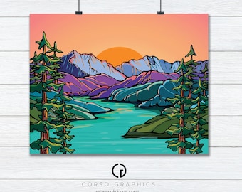 Canvas Art Print Peach Sunset Wall Art Birch Tree Art Paper Birch Trees Alaska tree artwork digital artwork Colorful Alaska