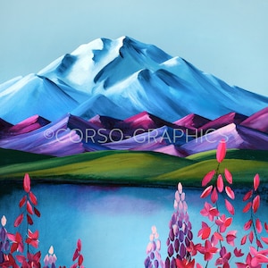 Denali Fireweed artwork art print alaska art wall art nature scene art print adventure art alaskan artwork illustration design alaskan