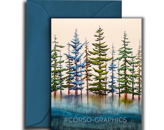 5 pack of greeting cards with Spruce Forest design A2 greeting cards Annie Brace Corso Graphics with envelopes Blank Inside