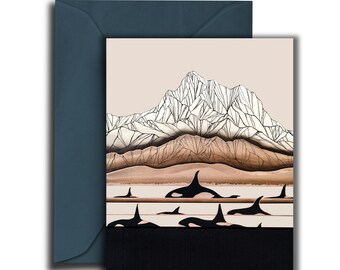 5 pack of greeting cards with Will You Be There orca design A2 greeting cards Annie Brace Corso Graphics with envelopes Blank Inside
