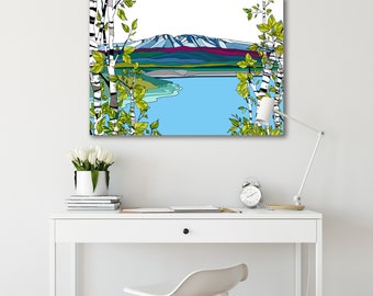 Canvas Art Print Wall Art Birch Tree Art Paper Birch Trees Sleeping Lady Mount Susitna Alaska tree artwork digital artwork Colorful Alaska