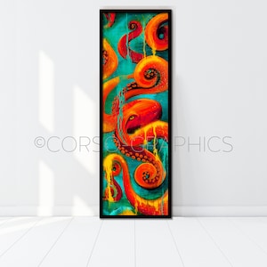 Canvas Art Print Octopus Ink Colorful wall artwork Blue Digital Design vibrant color Alaskan Artist Annie Brace Corso Graphics Sea Ocean