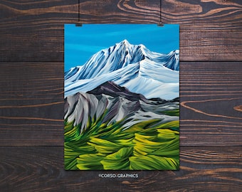 Greenscape  Alaskan wall art decor with bright color the Jewel tones with lust tundra mountains foliage alaska art print mountain artist