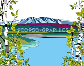 Sleeping Lady Mountain Print, Colorful Alaska Scenery Wall Art