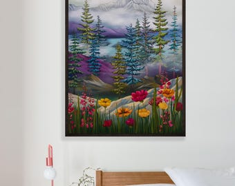 Canvas Art Print The Beauty Within Fireweed Mountain Colorful wall artwork Blue vibrant color Alaskan Artist Annie Brace Corso Graphics