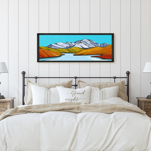 Canvas Art Print Falling For Denali Mountain Colorful wall artwork Blue Digital Design vibrant color Alaskan  Annie Brace Corso Graphics