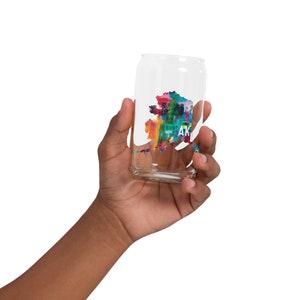 Can-shaped glass 16oz glass cup corso graphics Artwork art alaska colorful map