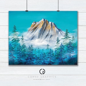 8x10 Art Print on Paper Fresh Air mountain peak Alaska illustration Art alaskan artist alaska Colorful artwork nature scene