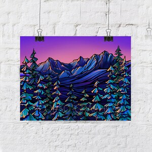8x10 Art Print on Paper Blue Ridge mountain peak Alaska illustration Art alaskan artist alaska Colorful artwork nature scene