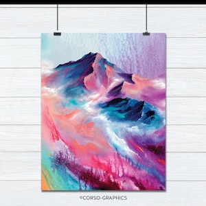 8x10 Art Print on Paper Cotton Candy Peaks Wall Art Alaska Mountain Art alaskan artist alaska Colorful artwork nature scene