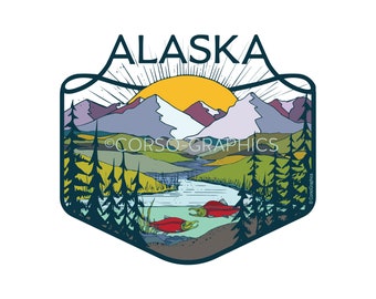 Alaska Mountain Art Print, Alaskan Artwork, Berries Print (8x10)