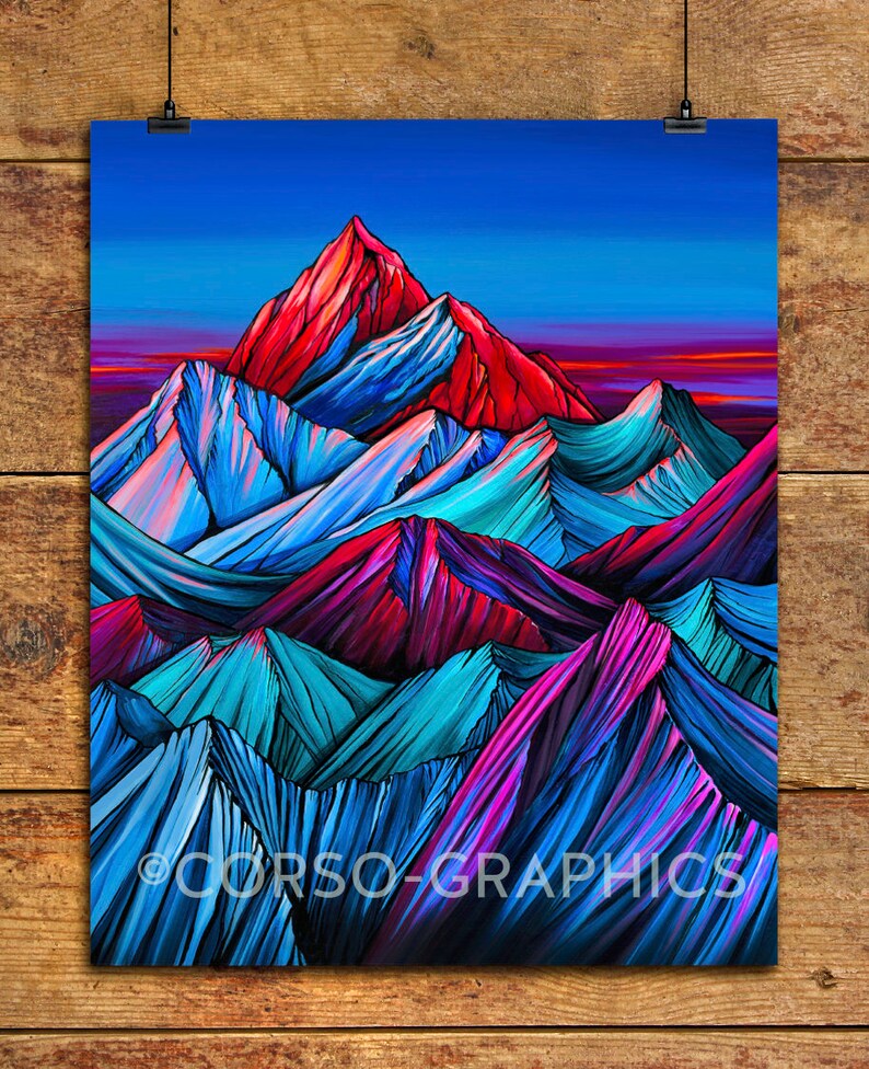 Alpenglow Bright Mountain Art Print Wall Art Mountain Scene Etsy