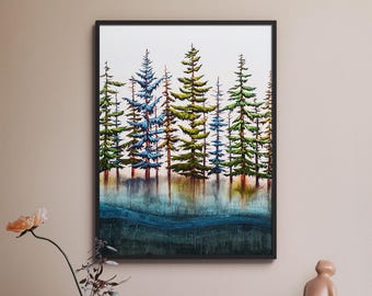 Canvas art print Spruce Tree Forest colorful wall artwork Alaskan Artist Annie Brace Corso Graphics giclee framed art gift
