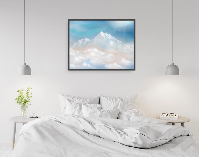 Canvas or Metal Art Print Wall Art Fish art acrylic cloud mountain Painting peaceful hope artwork alaskan art