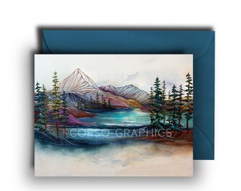 5 pack of greeting cards with Rainbow Hills design A2 greeting cards Annie Brace Corso Graphics with envelopes Blank Inside