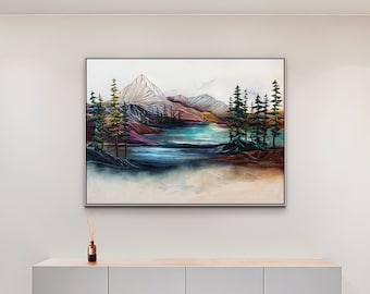 Canvas Art Print Rainbow Hills Mountain Colorful wall artwork Blue Digital Design vibrant color Alaskan Artist Annie Brace Corso Graphics