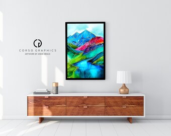 Canvas Art Print Watershed Mountains Colorful artwork Alaska Design vibrant color Alaskan Artist Annie Brace Corso Graphics Alaska