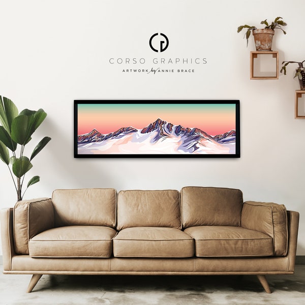 Canvas Art Print Chugach Range Mountain Colorful wall artwork Blue Digital Design vibrant color Alaskan Artist Annie Brace Corso Graphics