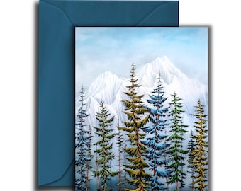 5 pack of greeting cards with Misty Mountain design A2 greeting cards Annie Brace Corso Graphics with envelopes Blank Inside
