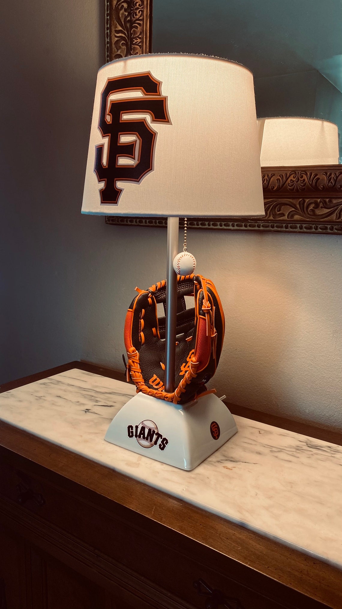 San Francisco giants baseball glove lamp. Made by thatlampguy Etsy