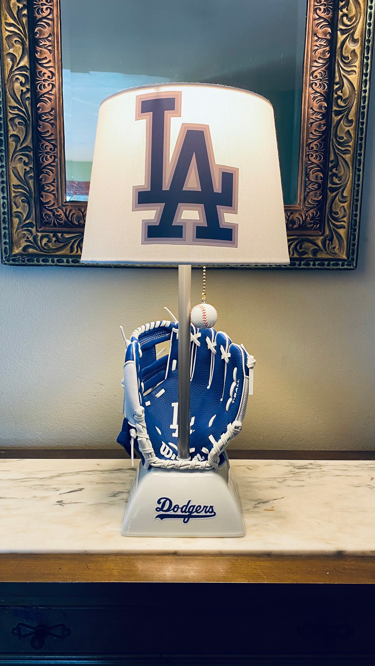 Los Angeles Dodgers baseball glove lamp. Made by Etsy
