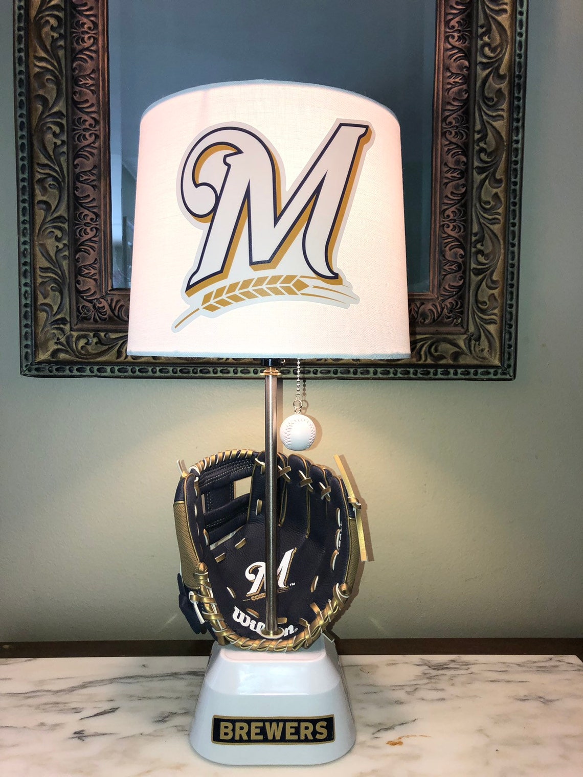 Milwaukee Brewers Baseball Glove Lamp. Made by Thatlampguy. Etsy