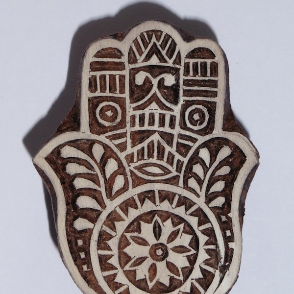 Hamsa Hand Stamp Fair Trade 6cm Carved Indian Wooden Printing Block