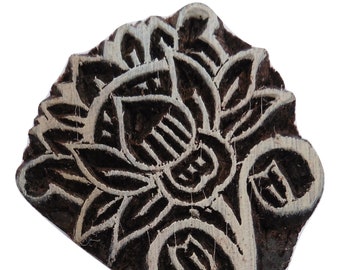 Fair Trade 3.8 x 8cm Lotus Flower Design Carved Indian Wooden Printing Block Stamp