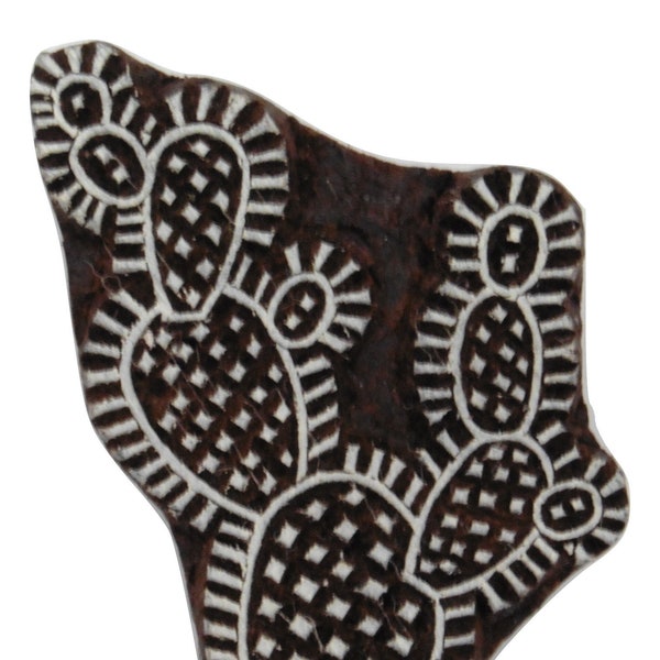 Cactus Wild West Floral Stamp Fair Trade 5.5 x 6.9cm Carved Indian Wooden Printing Block