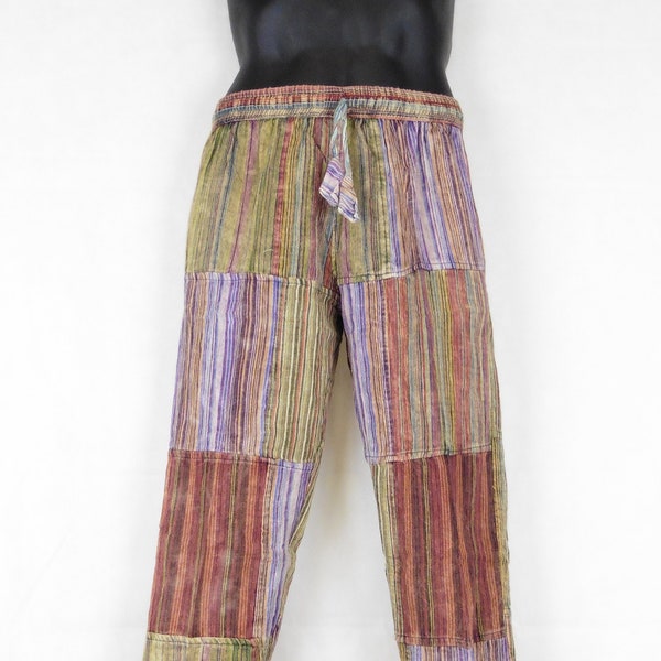 Nepalese Streifen Patchwork Stonewash Multicolour Baumwolle Yoga Lounge Festival Hose