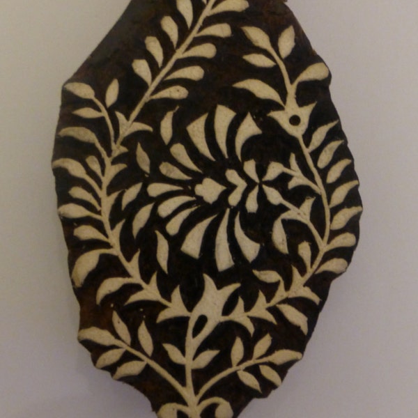 Fair Trade 9.7cm x 4.5cm Floral Design Fine Carved Indian Wooden Printing Block Stamp (FL1)