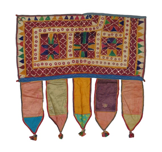 Vintage Embroidered Banjara Mirrored Indian Toran Floral Wall Hanging