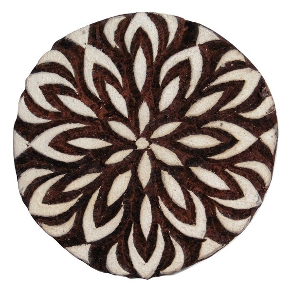 Fair Trade 5cm Round Flower Design Carved Indian Wooden Printing Block Stamp (2016-RD-4)