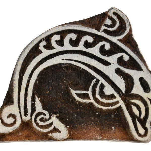 Fair Trade 5.5cm x 4.3cm Dolphin Seaside Design Carved Indian Wooden Printing Block Stamp