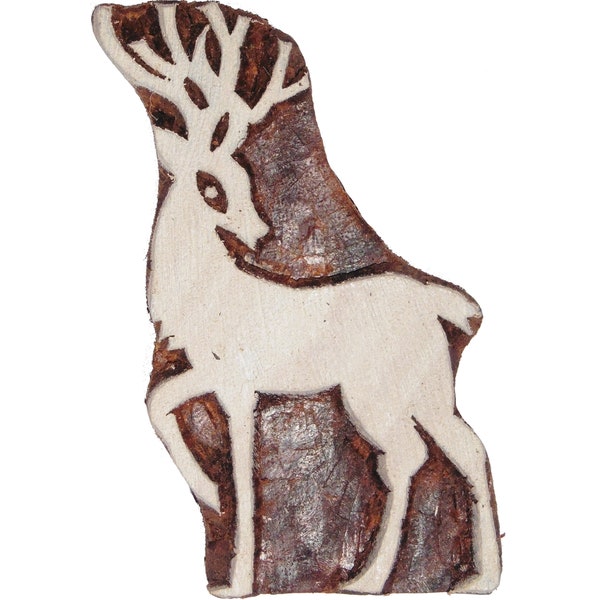 Fair Trade 5 x 7cm Reindeer Design Carved Indian Wooden Printing Block Stamp