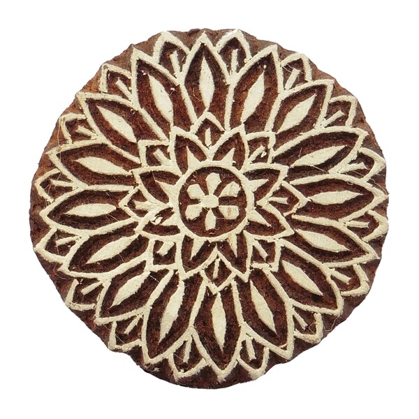 Fair Trade 5.7cm Floral Flower Design Carved Indian Wooden Printing Block Stamp