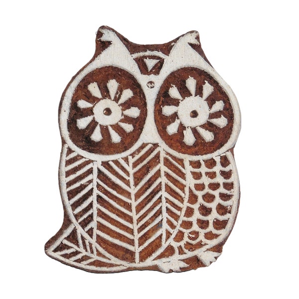 Fair Trade 5 x 6cm Owl Design Carved Indian Wooden Printing Block Stamp