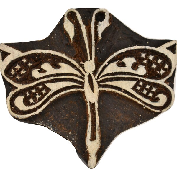 Fair Trade 6.6cm x 5.8cm Dragonfly Design Carved Indian Wooden Printing Block Stamp