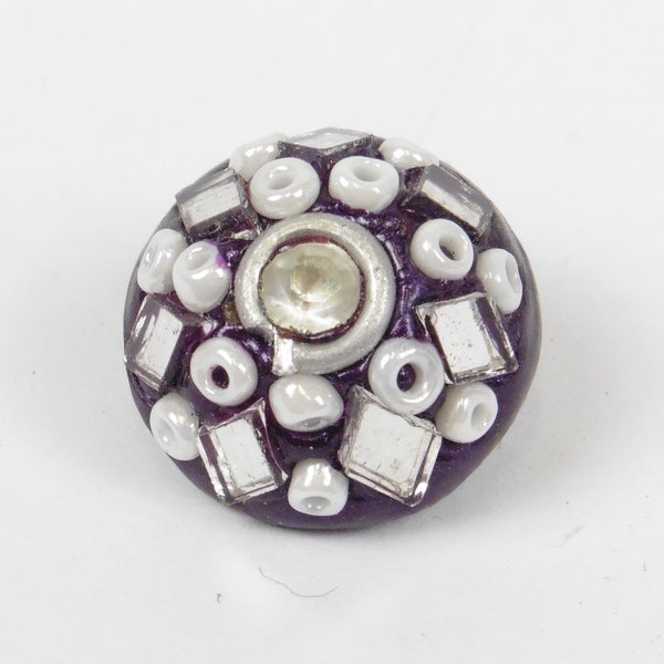 Handmade Dark Purple Lac Mirrored Round Button 1.4cm - Single Piece