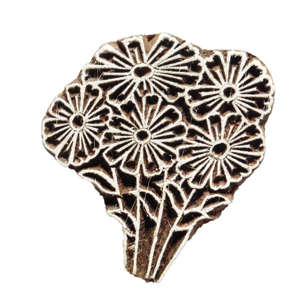 Fair Trade 5.7 x 6cm Floral Flower Posy Design Carved Indian Wooden Printing Block Stamp
