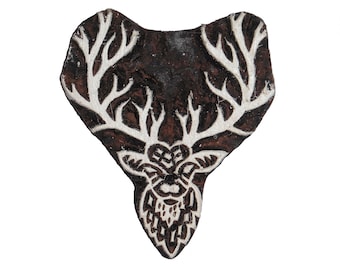 Reindeer Stag Stamp Fair Trade 5.1 x 5.8 cm Carved Indian Wooden Printing Block Stamp