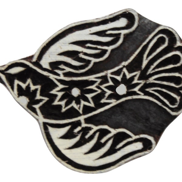 Fair Trade 5.8 x 4.5cm Bird Dove Design Hand Carved Indian Wooden Printing Block Stamp