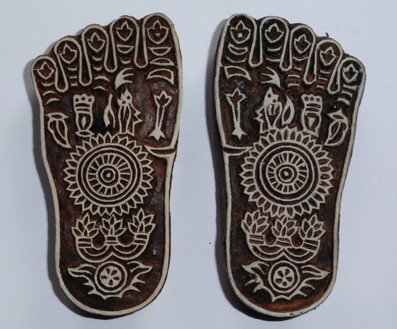 Items similar to Fair Trade 10.8cm Lakshmi Feet Design Pair of Carved ...